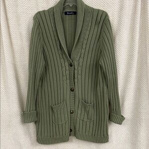 Denim&Co Green Ribbed Cardigan Sweater